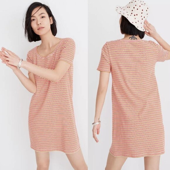 Madewell Swingy Tee Dress In Stripe A-Line Mini Ribbed Jersey Knit Stretch M - Picture 2 of 10